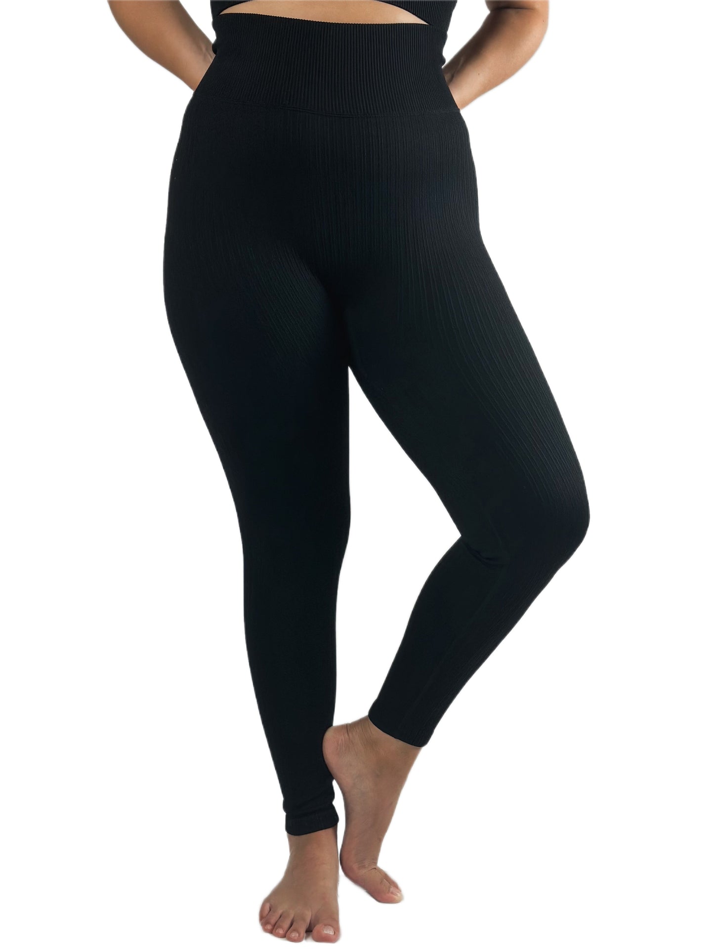 Seamless Ribbed High Waist Black Leggings