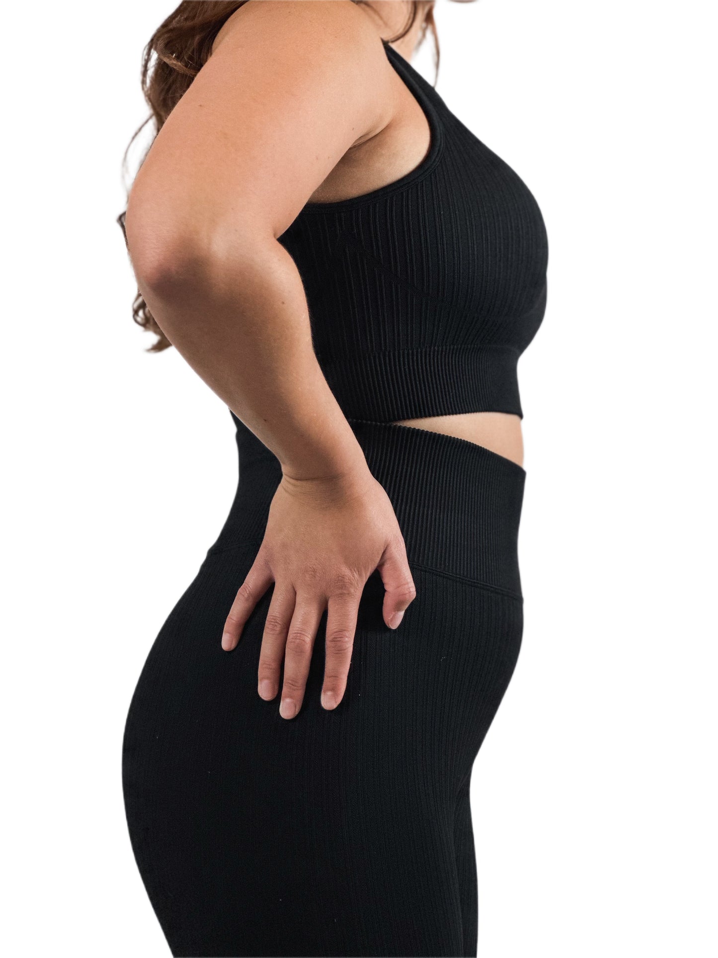 Seamless Ribbed Black Crop Top Bra
