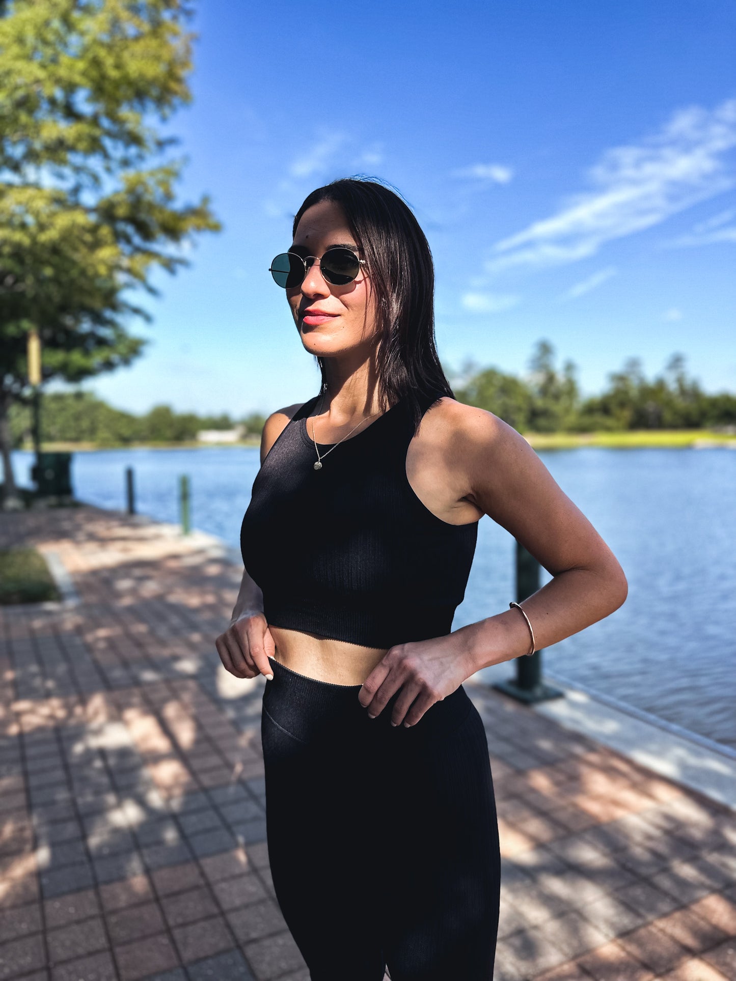 Seamless Ribbed Black Crop Top Bra