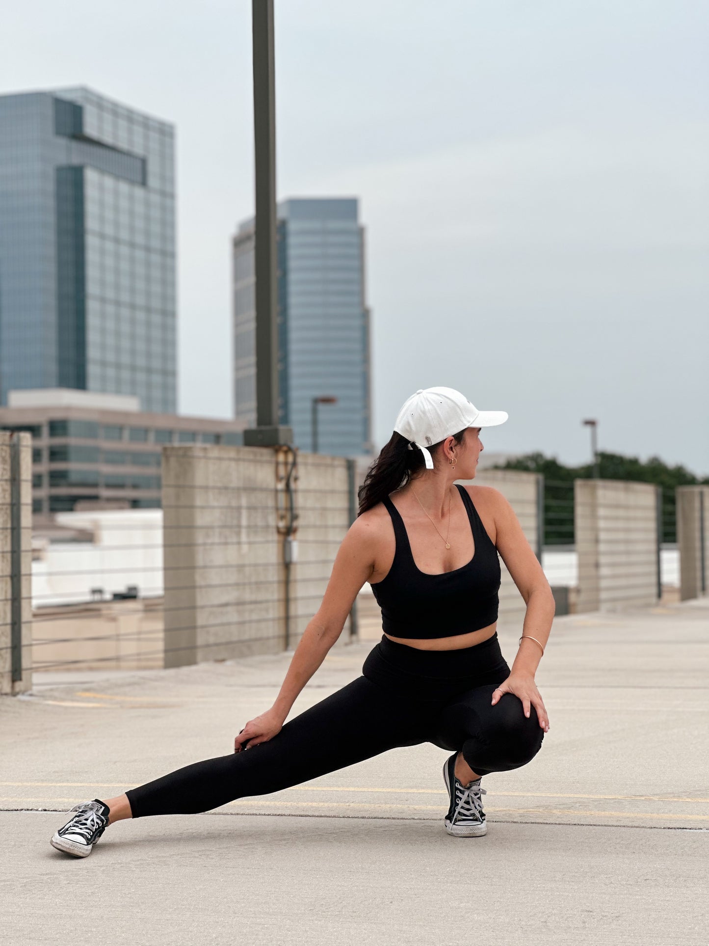 Crossed back black sport bra