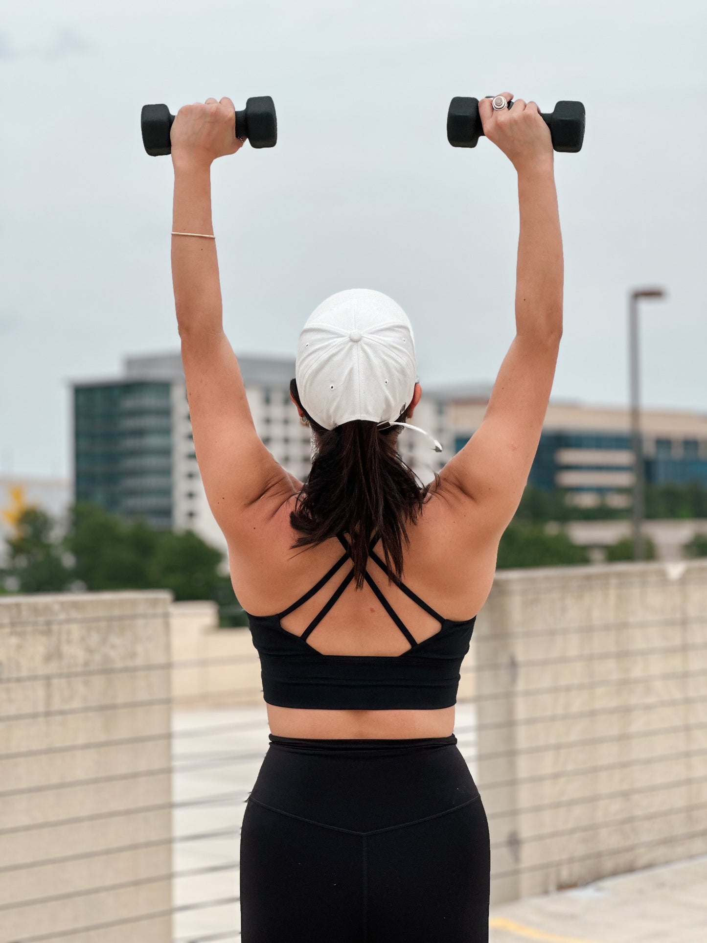 Crossed back black sport bra