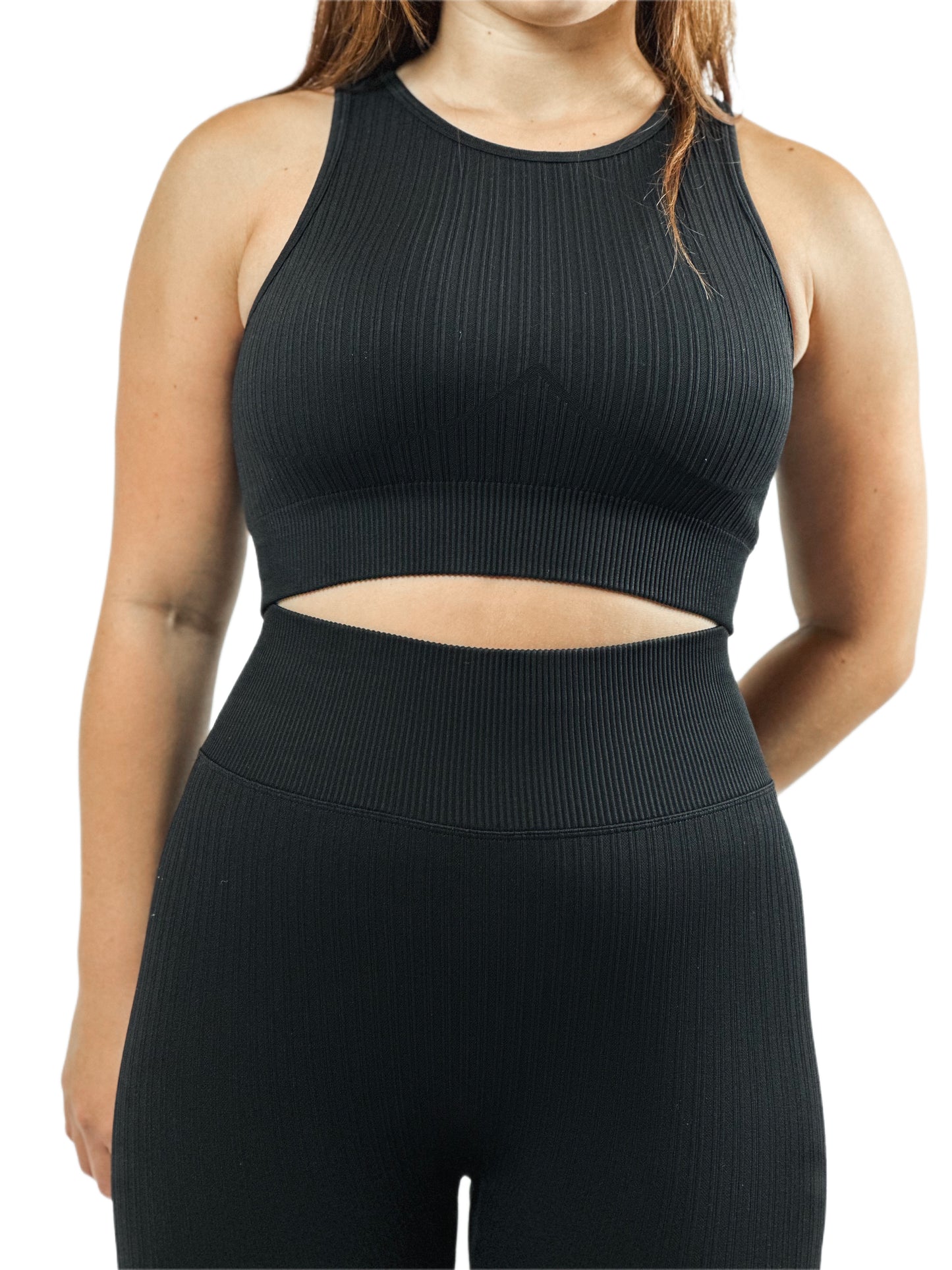 Seamless Ribbed Black Crop Top Bra