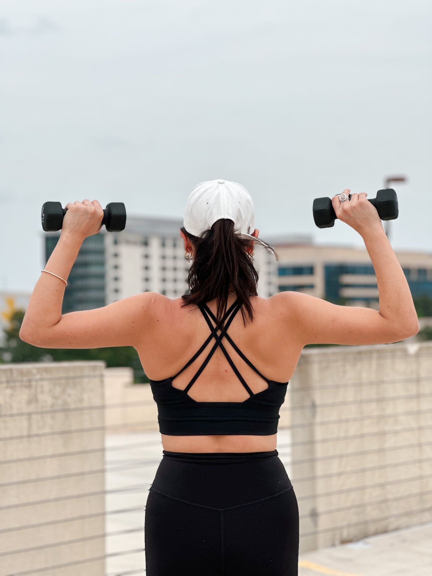 Crossed back black sport bra